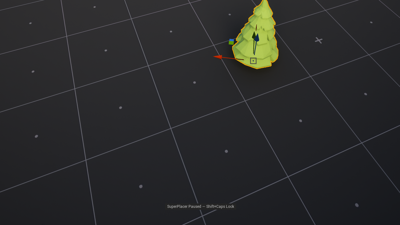 The viewport asleep: no Stripe UI, and at the bottom centre the «SuperPlacer Paused — Shift+Caps Lock» banner