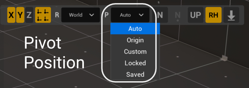 The constraints cluster of the Stripe UI with the P dropdown open: Auto, Origin, Custom, Locked, Saved